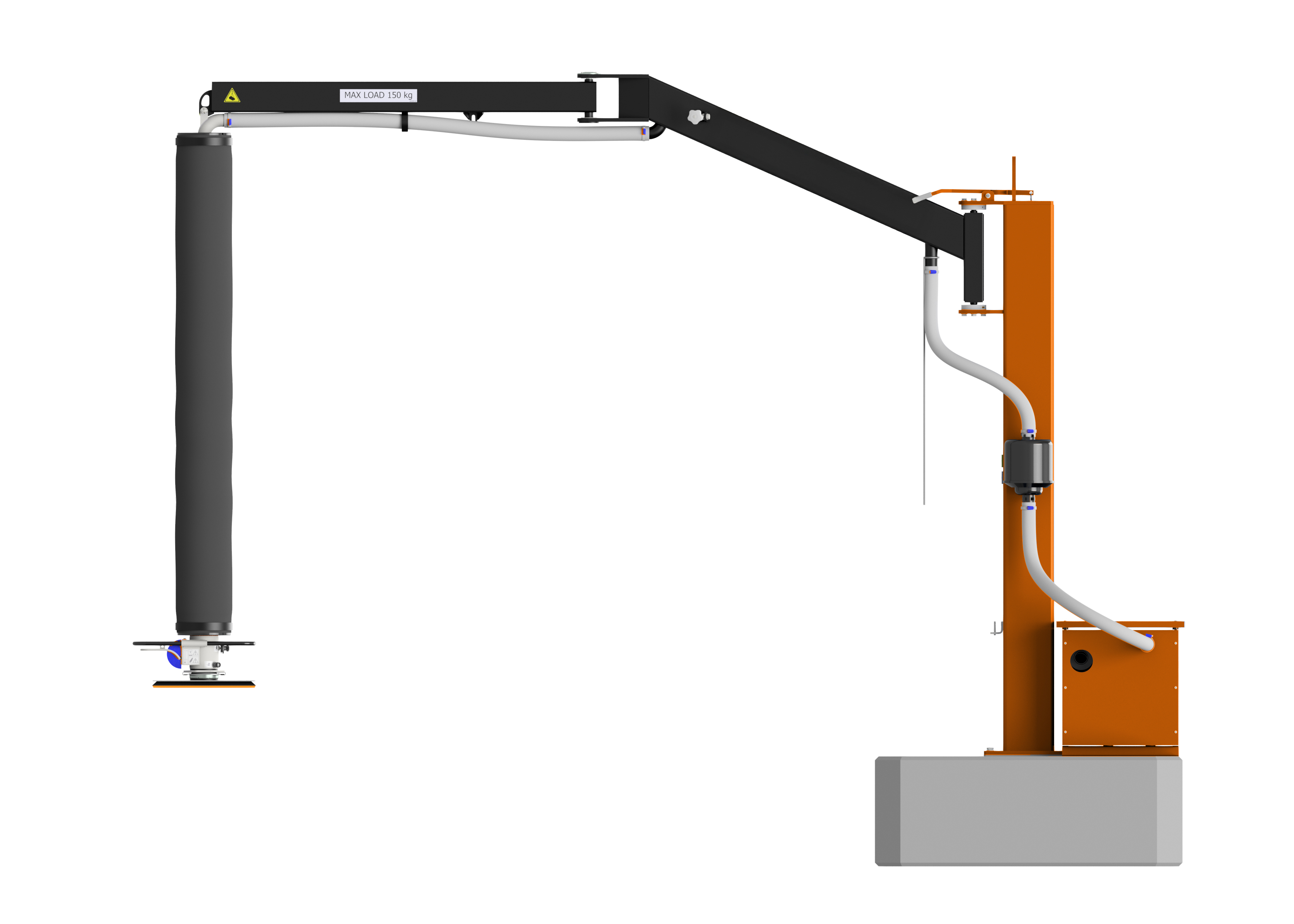 A robotic arm with a cylindrical attachment, designed for lifting heavy loads in industrial settings – Optimas.