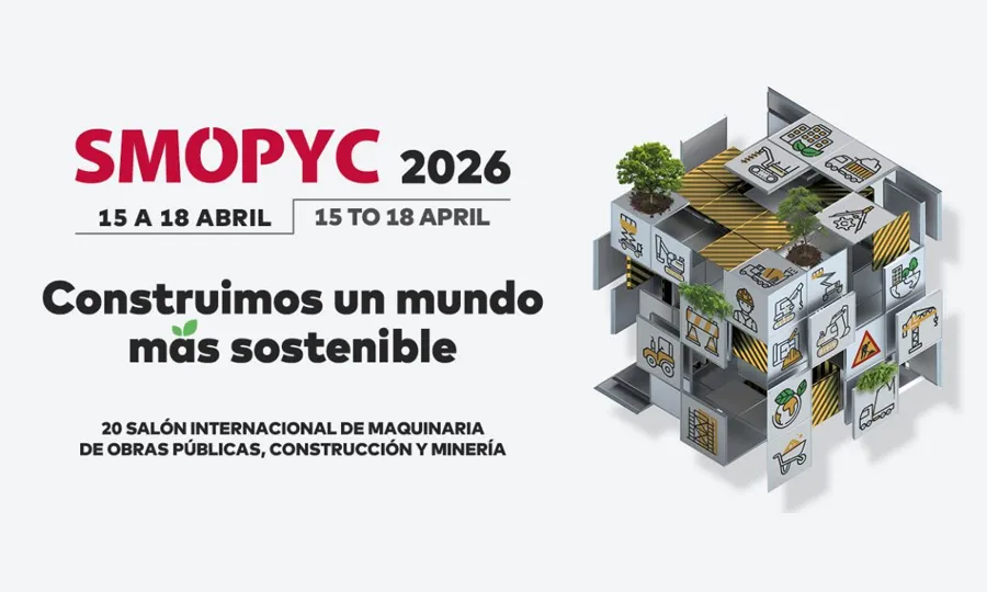 SMOPYC 2026 promotional image featuring sustainable construction themes and event details – Optimas.
